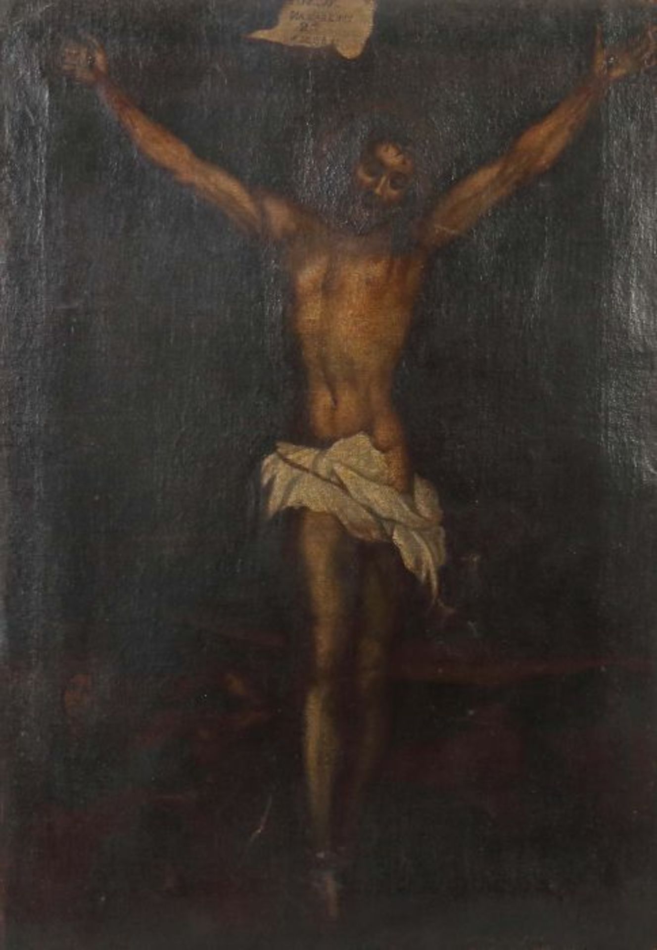 Kirchenmaler des 17./18. Jh."Jesus am Kreuz", zentrale Darstellung des Gekreuzigten vor