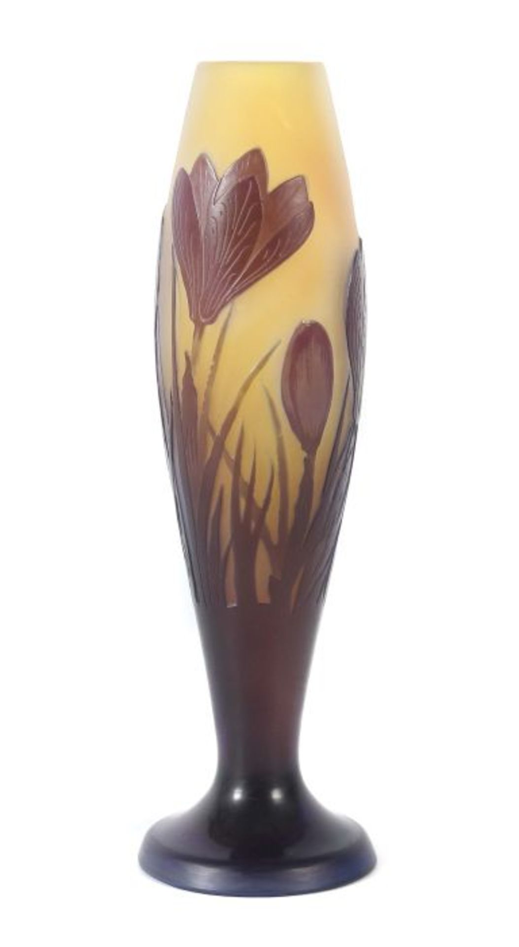 Vase "Crocus"Émile Gallé, Nancy, 1906-14, formgeblasenes Überfangglas, farblos,