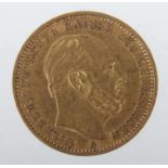 Goldmünze 20 MarkDeutsches Reich, 1878, Gold 900, ca. 7,97 g, averse mit Seitenprofil des Wilhelm