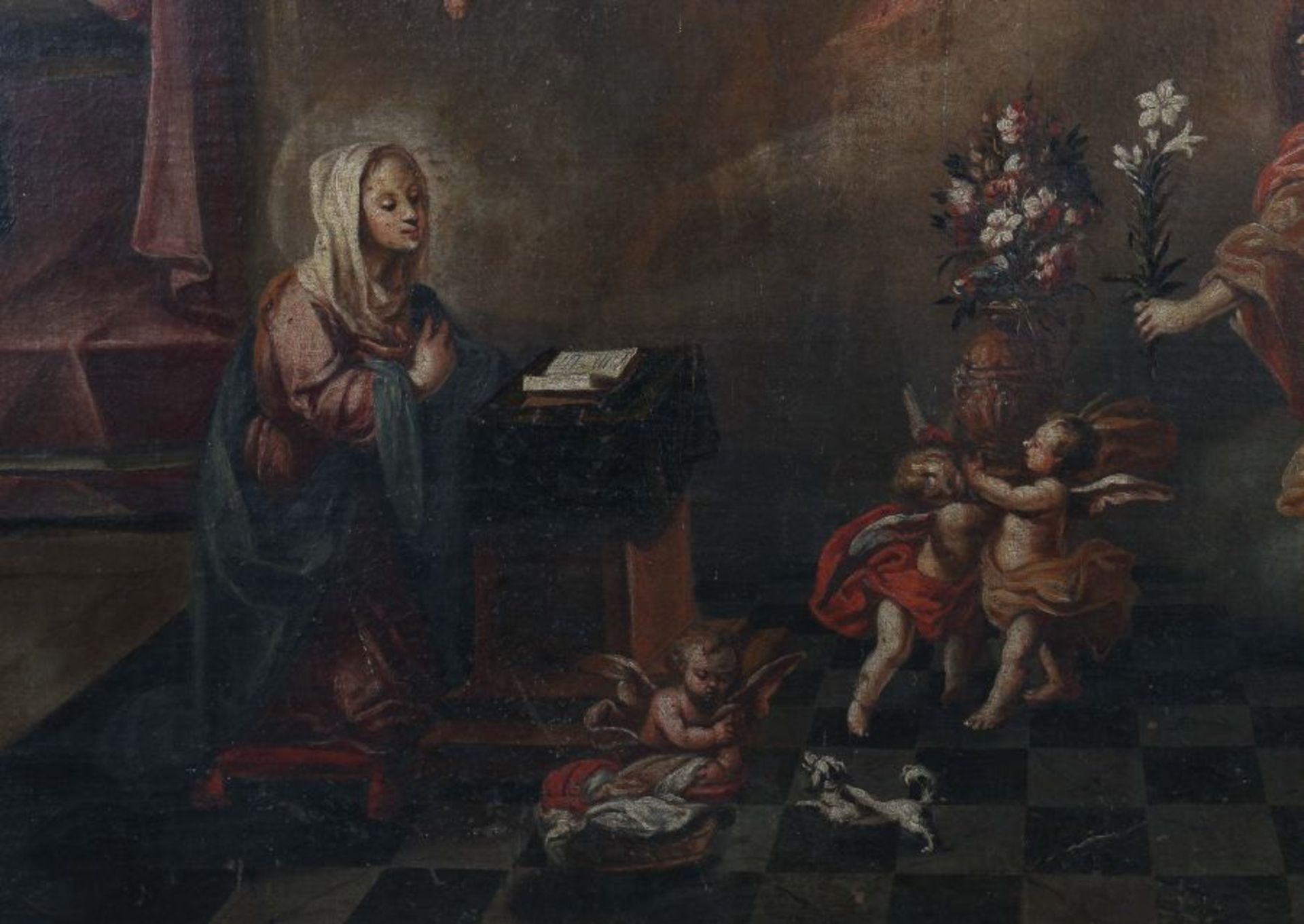 Kirchenmaler des 18./19. Jh."Mariä Verkündung", Interieurszene mit Darstellung des Erzengels - Bild 5 aus 7