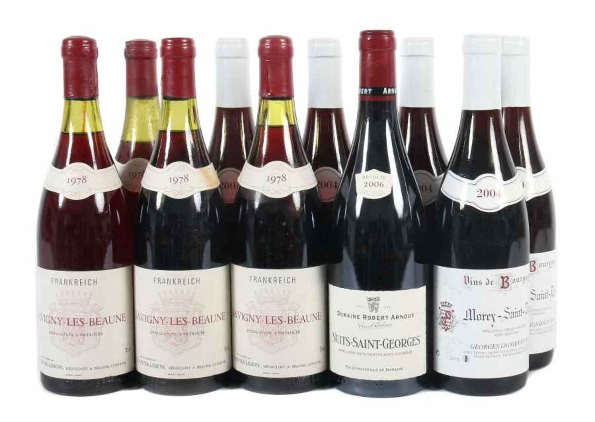 10 Flaschen Rotweinbest. aus: 4 Flaschen Savigny-les-Beaune, H. Royer-Lebon, 1978er JG; 5