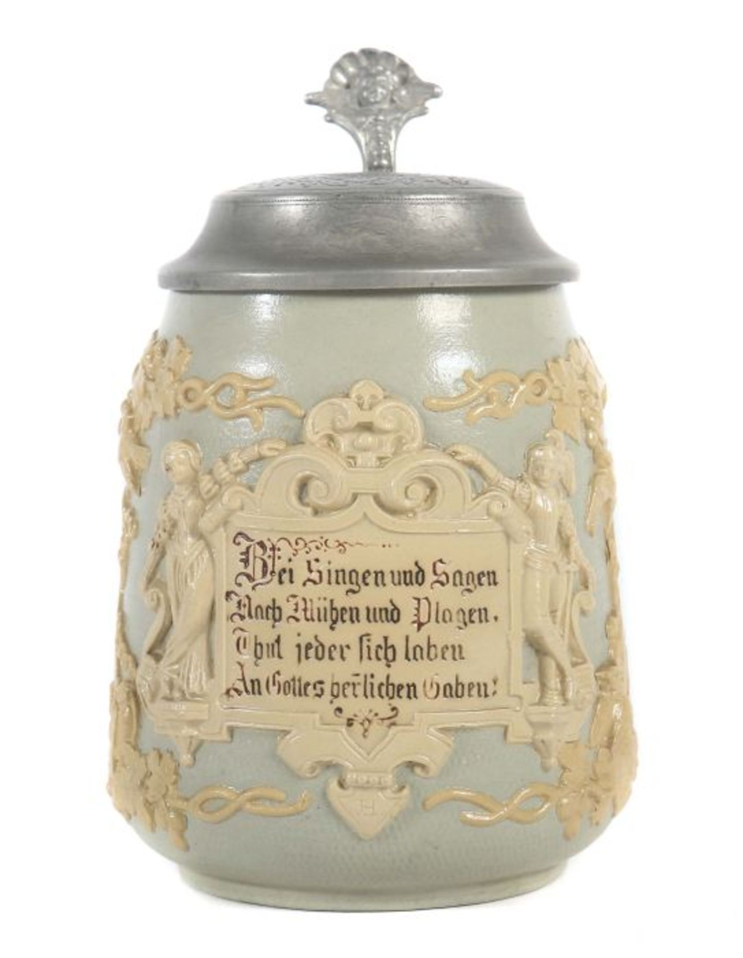 WeinkrugVilleroy & Boch, Mettlach, 1906, Steinzeug, umlaufend beige Reliefauflage über