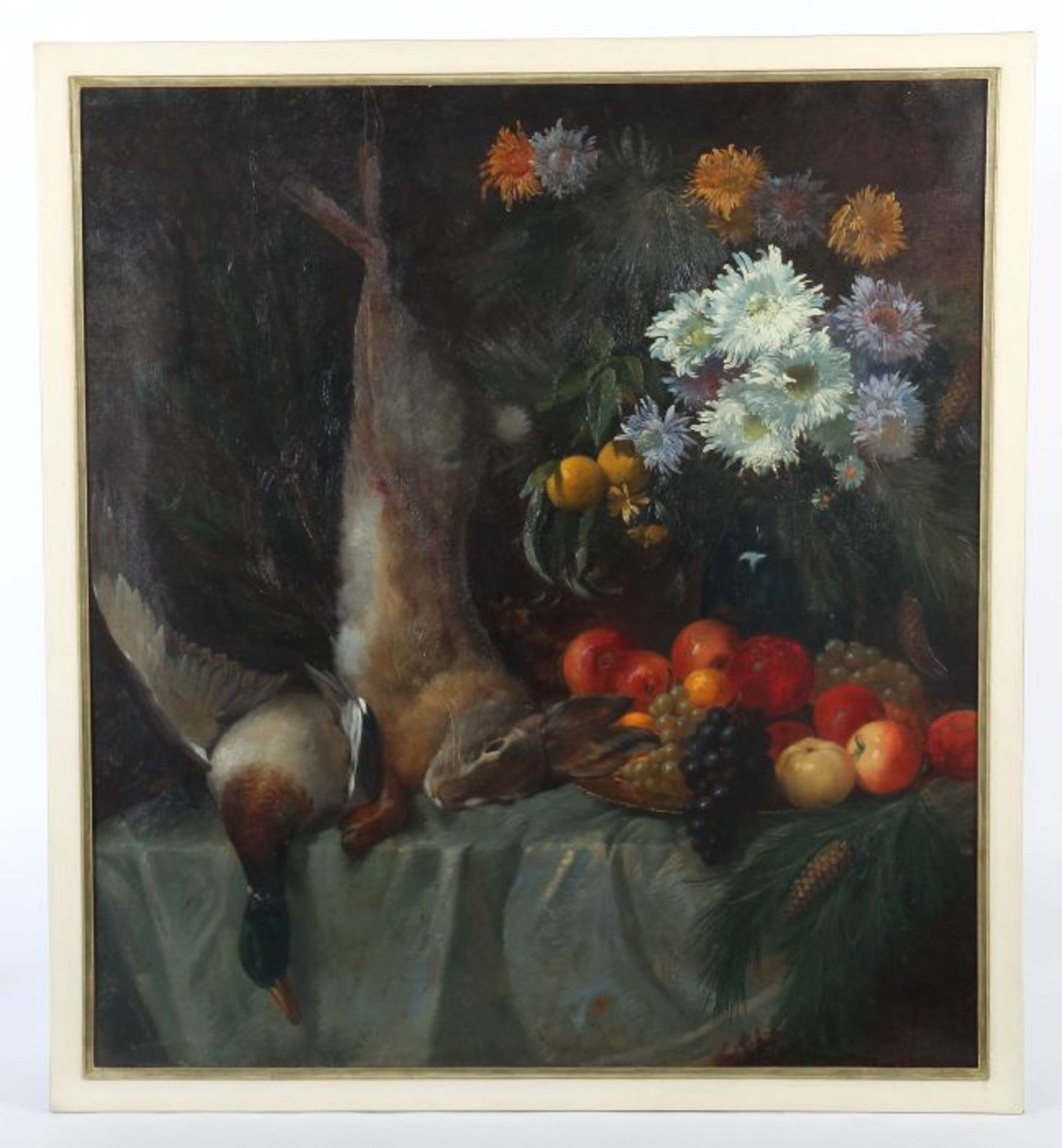Schulze, Hans Rudolf1870 - 1951, deutscher Maler. "Jagdstillleben", erlegter Hase und Ente, neben - Bild 2 aus 4