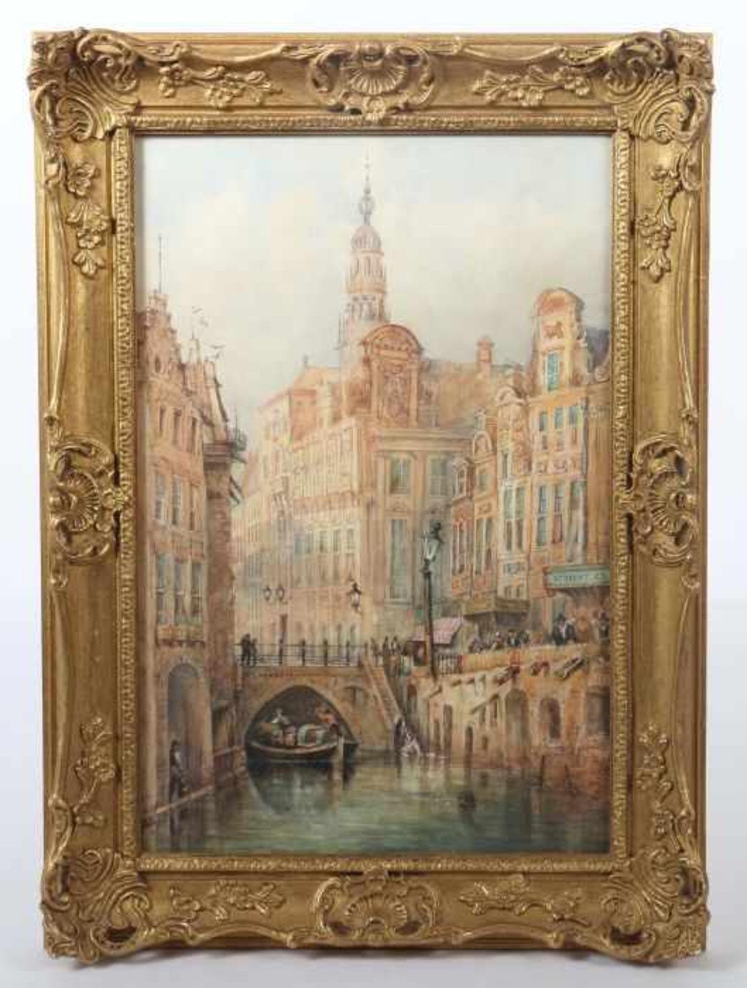 Maler des 19./20. Jh."Utrecht", Landschaftsszene mit der Gracht im Vordergrund und der anliegenden - Bild 2 aus 2