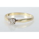 Solitaire-Ringmodern, Gelbgold 585, schmale Ringschiene mit Brillant (ca. 0,1 ct) in Krappenfassung,