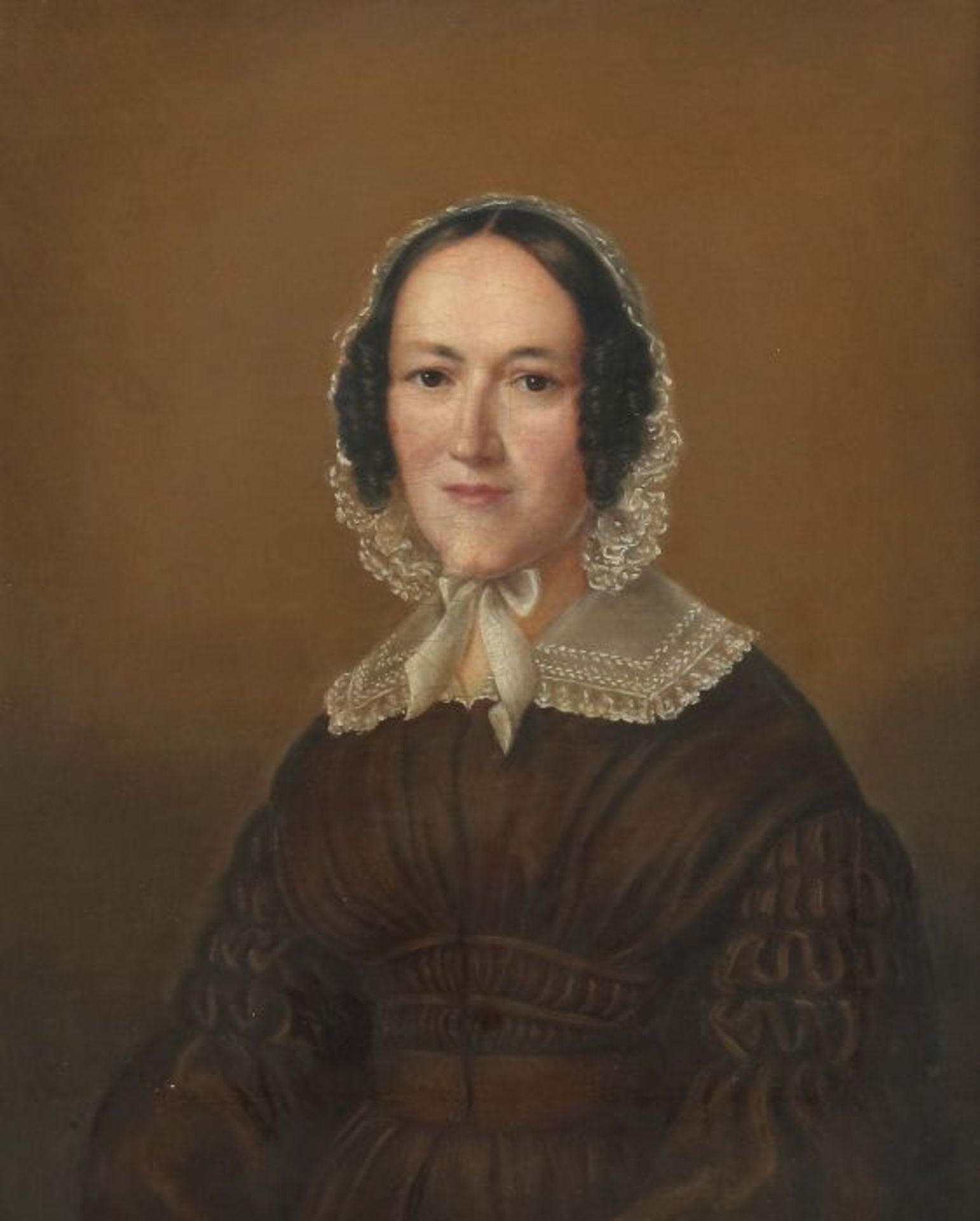 Portraitmaler des 19. Jh."Sophie Gmelin geb. Schmid", Halbbildnis der dunkelhaarigen Frau, in