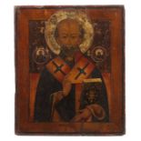 Ikone "Heiliger Nikolaus"Russland, 19. Jh., frontale Darstellung des Heiligen Nikolaus im