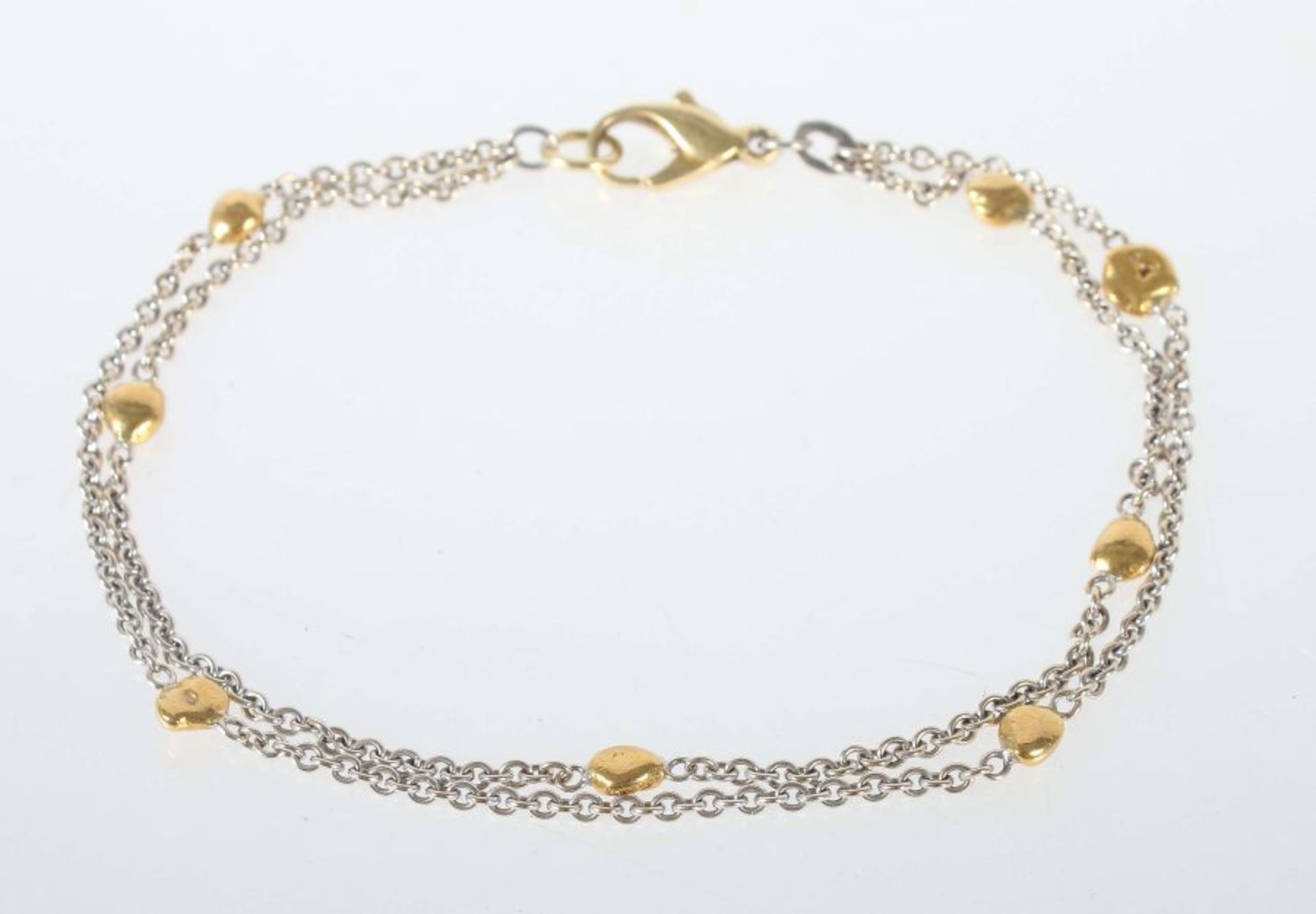 Armbandmodern, Weiß-/Gelbgold 750, 2-reihiges Armband aus Erbskette mit kleinen Elementen inGold-
