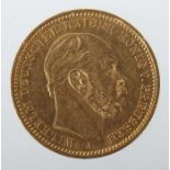 Goldmünze 20 MarkDeutsches Reich, 1883, Gold 900, ca. 7,97 g, averse mit Seitenprofil des Wilhelm