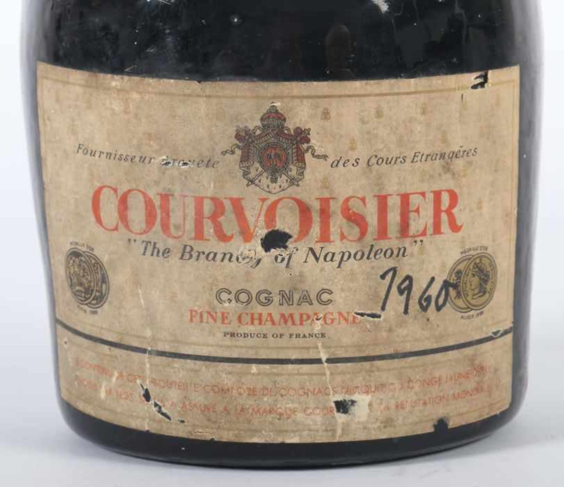 1 Flasche CourvoisierCognac, "the Brandy of Napoleon", fine Champagne, wohl 1960er Jahrgang ( - Bild 2 aus 2