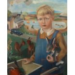 Derckum, KurtKöln 1901 - 1967 Frechen, deutscher Maler. "Knabenportrait mit Spielzeughase", an