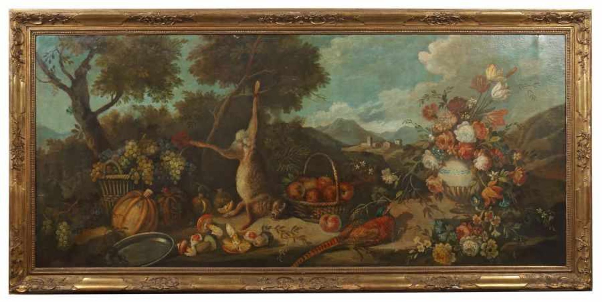 Maler des 17./18 Jh.wohl italienische Schule. "Stillleben in Landschaft", Rosen in einer Vase, - Bild 2 aus 5