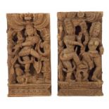 2 SchnitzreliefeIndien, 20. Jh., Holz, halbplastisch herausgearbeitete Darstellung des Shiva im
