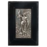 Bildhauer des 19./20. Jh."Diana nach der Jagd", Metallblech verzinkt, reliefierte Darstellung der