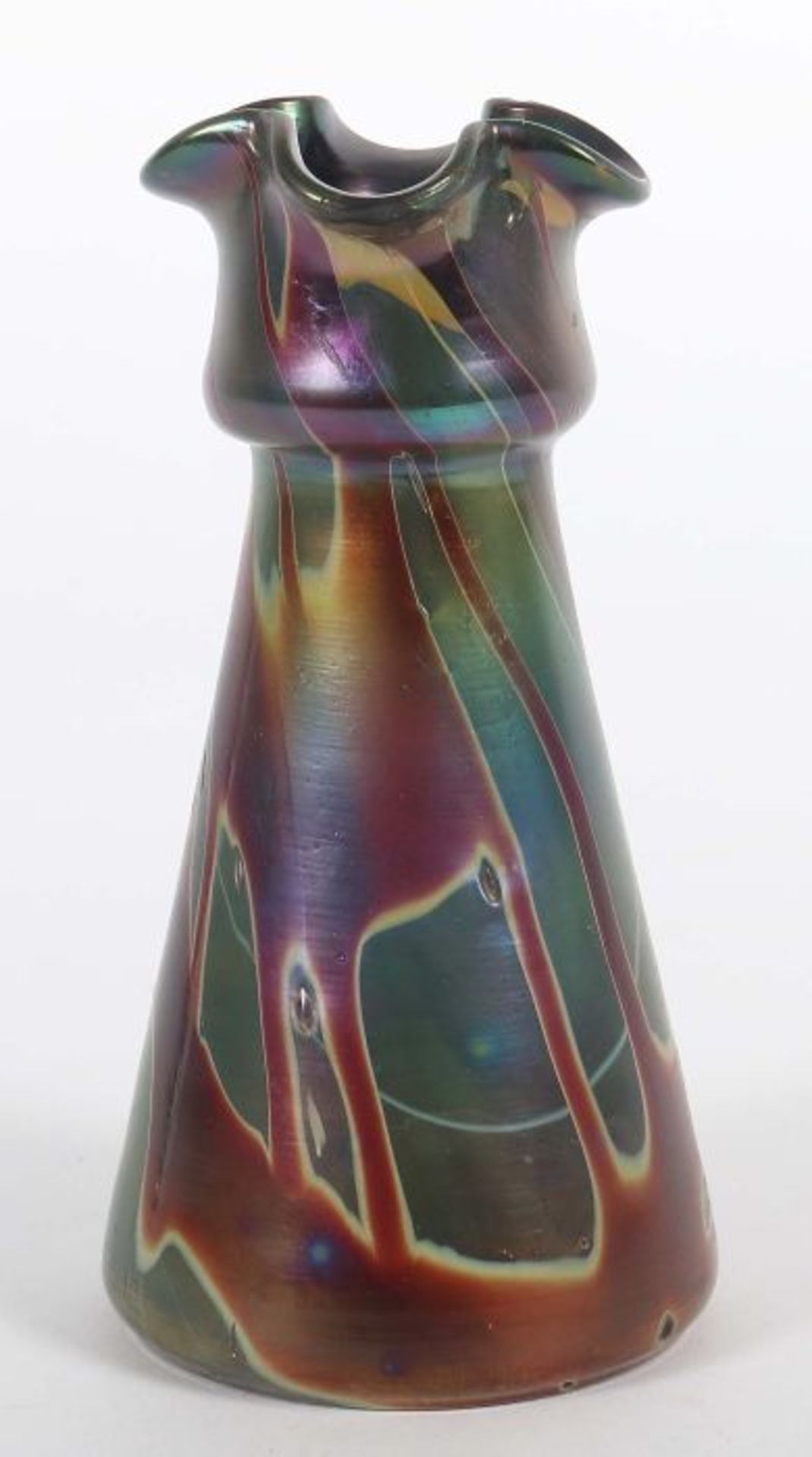 Kleine Vase "Phänomen Gre"Lötz Witwe, Klostermühle, um 1900, maronfarbenes Glas, vereinzelte Blau- - Bild 2 aus 3