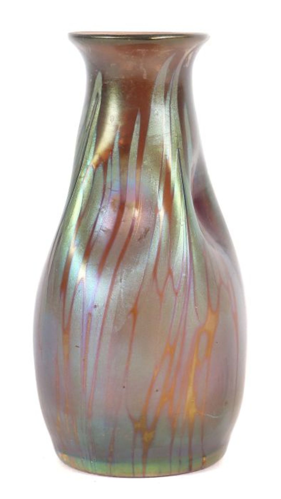 Kleine Vase "Phänomen Gre"Lötz Witwe, Klostermühle, um 1900, Glas in Candia mit aufgeschmolzenen