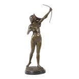 Bildhauer des 19./20. Jh."Diana", Metallguss, patiniert, vollplastische Figur der Jagdgötin beim