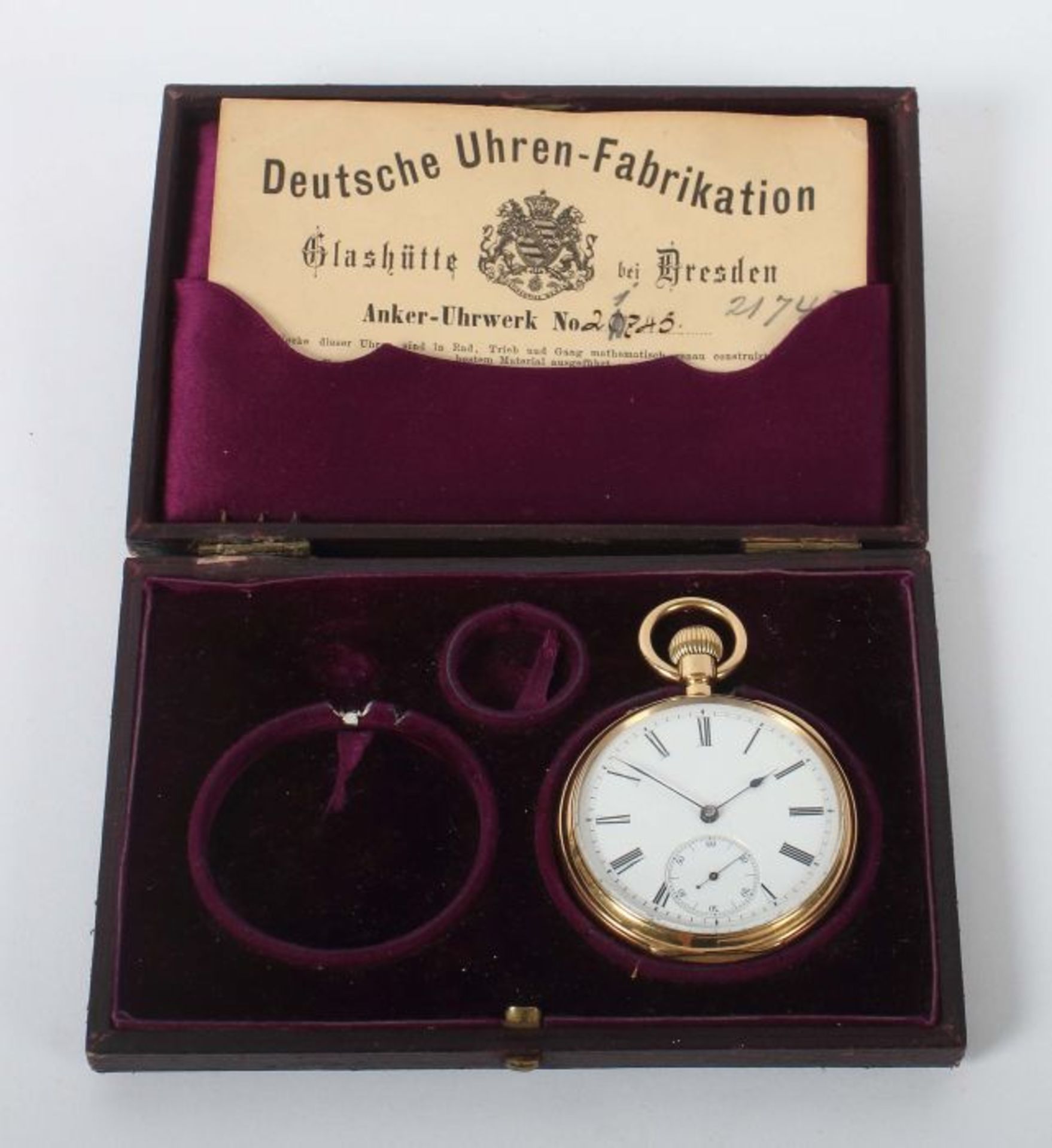 Glashütte-Herrentaschenuhr1884, Gelbgold 750, weißes Emailleziffeblatt mit römischem Zahlenkreis, - Bild 4 aus 5