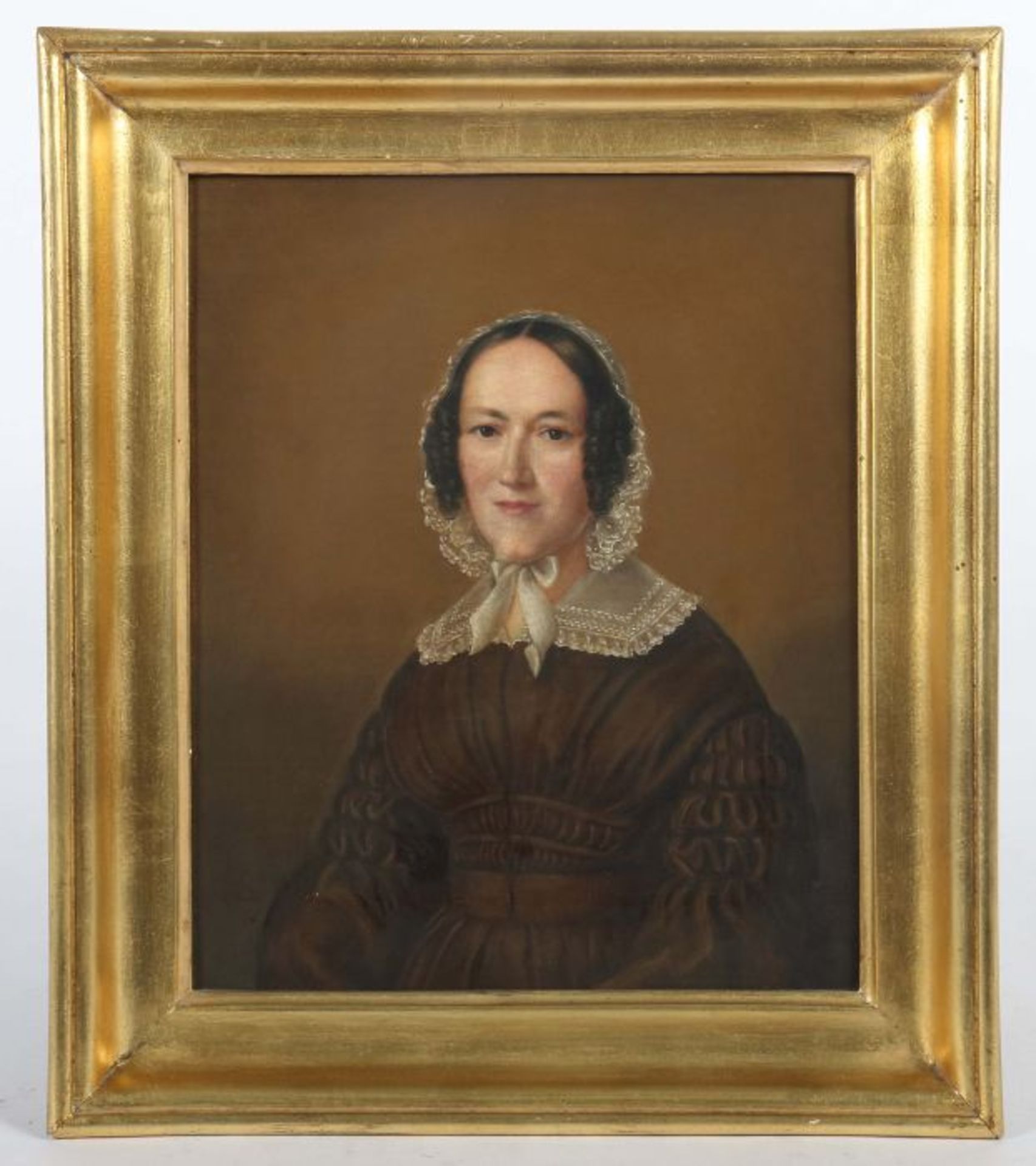Portraitmaler des 19. Jh."Sophie Gmelin geb. Schmid", Halbbildnis der dunkelhaarigen Frau, in - Bild 2 aus 4