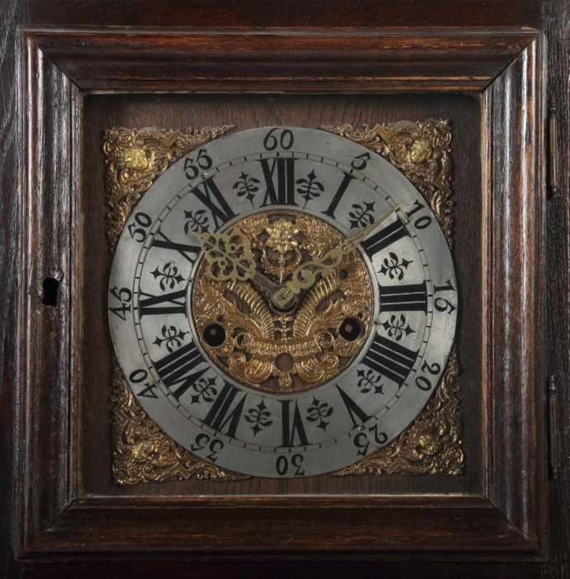Barock-Standuhr1692 dat. im Uhrwerk, Ziffernring mit aufgemalten römischen Stunden und - Bild 2 aus 4