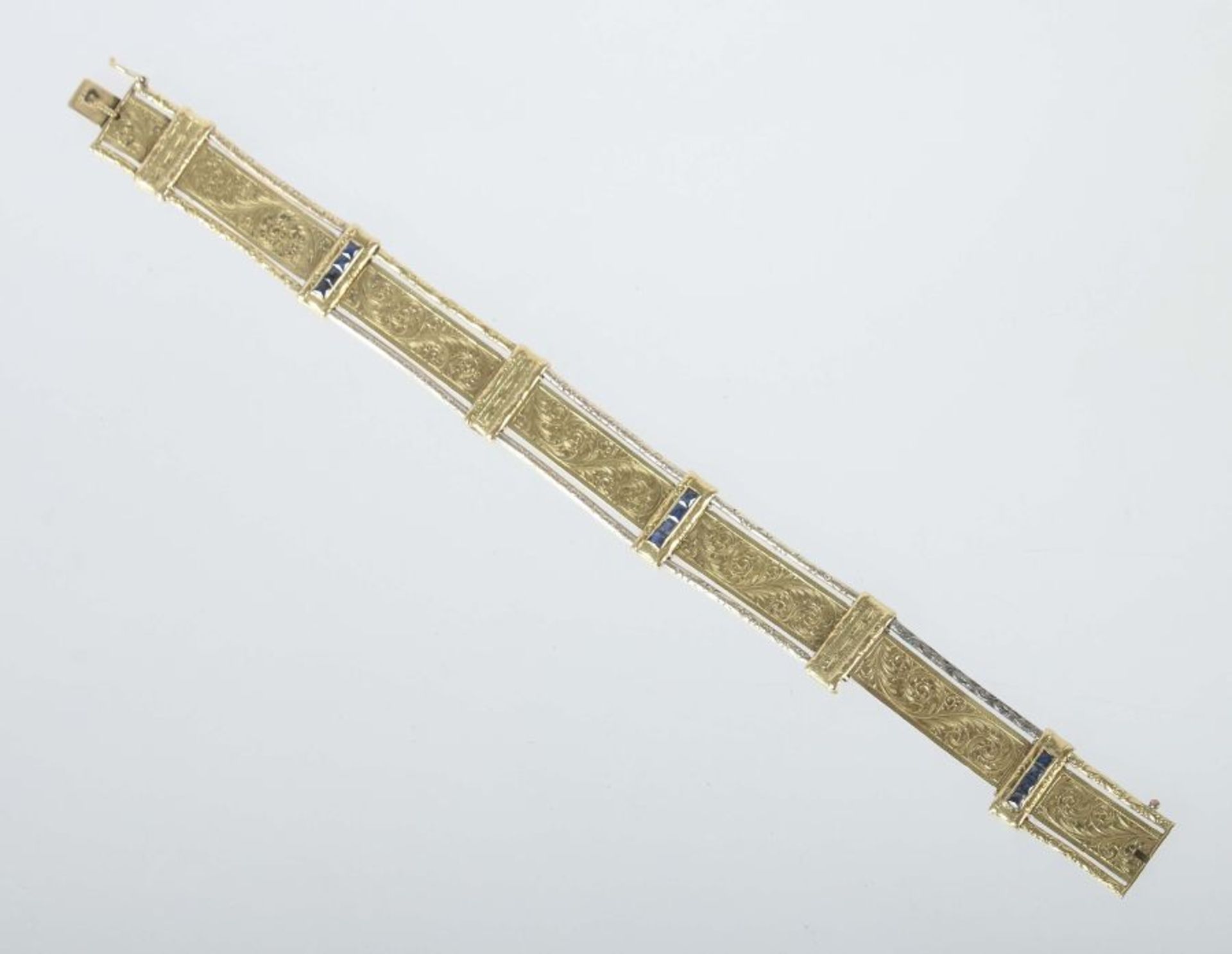Historisierendes Gliederarmbandwohl 19. Jh., Gelbgold 750, mehrgliedriges Band mit seitlichen - Image 2 of 2
