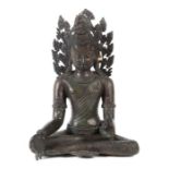 Buddha Shakyamuni19./20. Jh., wohl Nepal, Bronze, mehrteilige plastische Darstellung des sitzenden
