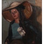 Maler des 19./20. Jh."Dame mit Hut", Portrait einer jungen Frau, modisch gekleidet mit