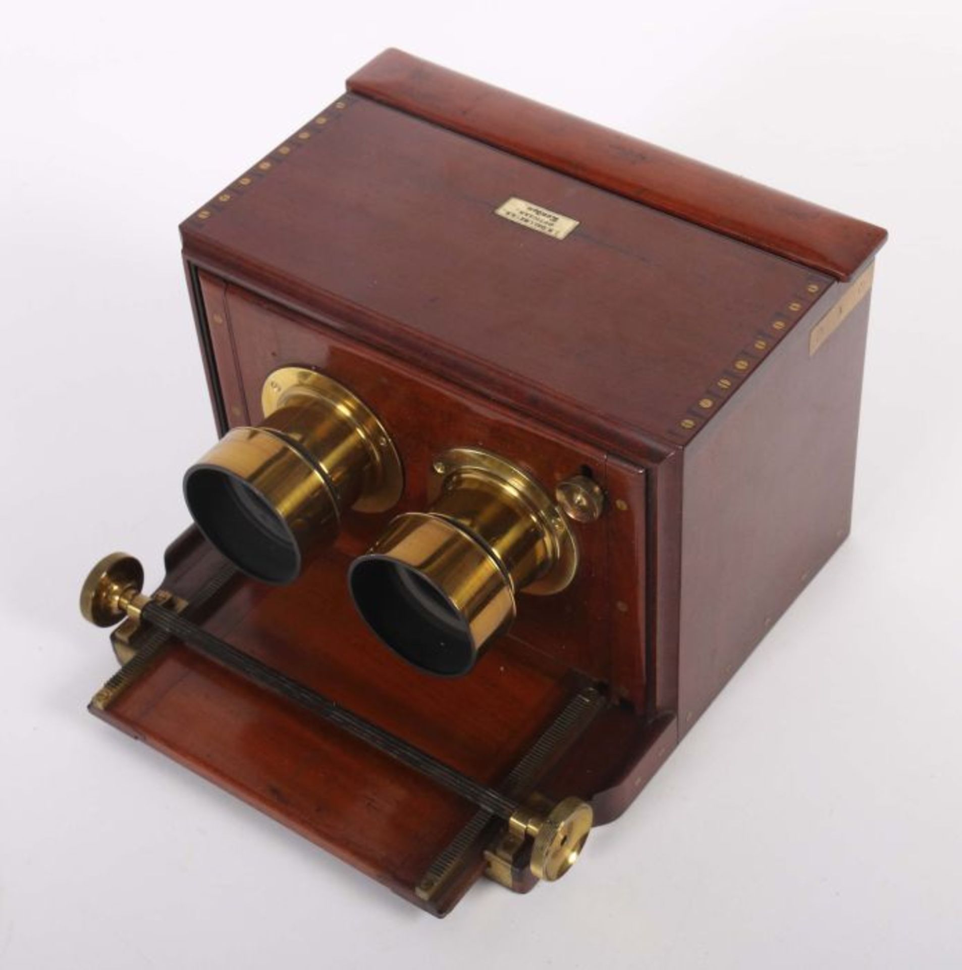 Seltene Schiebekasten-StereokameraJ. H. Dallmeyer, London, um 1860/70, Mahaghonigehäuse mit - Bild 2 aus 4