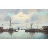 Moretti, D.italienischer Maler des 19./20. Jh.. "Hafen von Genua", Blick auf die