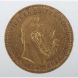 Goldmünze 20 MarkDeutsches Reich, 1883, Gold 900, ca. 7,97 g, averse mit Seitenprofil des Wilhelm