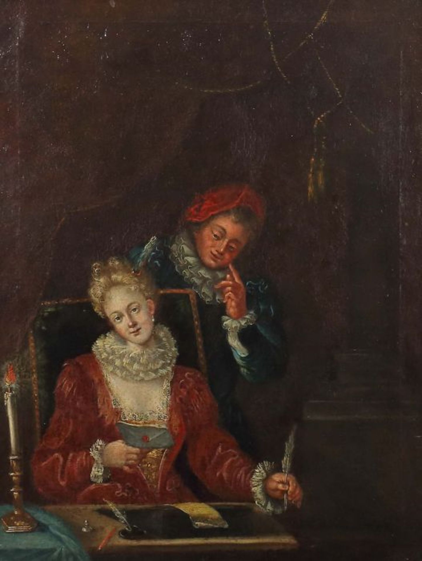 Maler des 18. Jh."Der Liebesbrief", Genreszene mit einer jungen Frau, an einem Schreibtisch sitzend,
