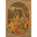 Krishna und ParvatiIndien, 1. Drittel 20. Jh., Elfenbein, polychrome Darstellung des Krishna mit