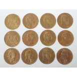 Sammlung von 12 Goldmünzenje Gold 900, ca. 95,63 g (gesamt), best. aus: Friedrich von Preussen,