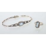 Armband und Damenring20. Jh., Silber 830/935, mehrgliedriges Armband im Art-Déco-Stil, mit 3-