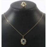 Damenring und Anhänger1960/70er Jahre, Juwelier Stroz, Gelbgold 585, Ring mit Bergkristall im
