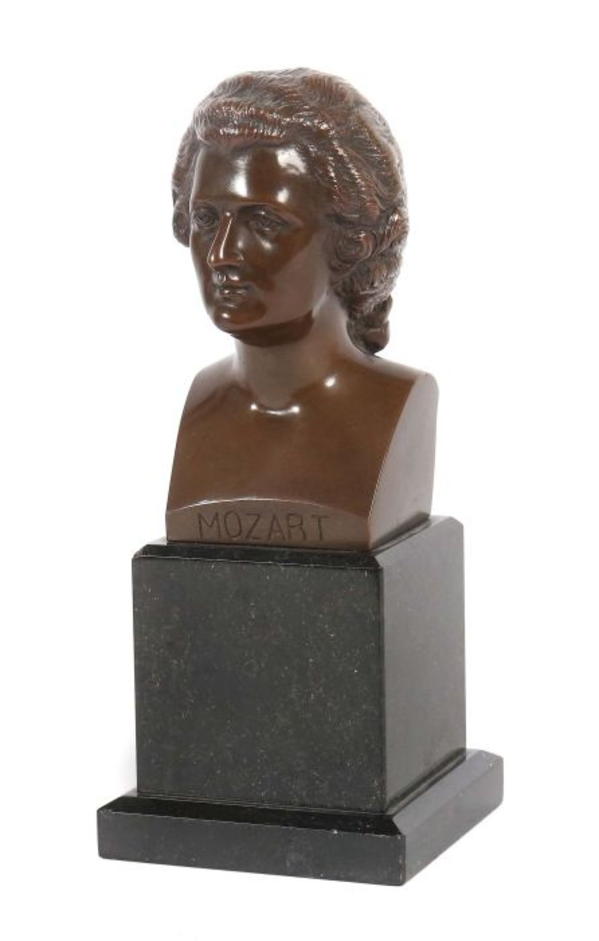 Bildhauer des 19./20. Jh."Mozartbüste", Bronze, patiniert, vollplastische Ausführung des