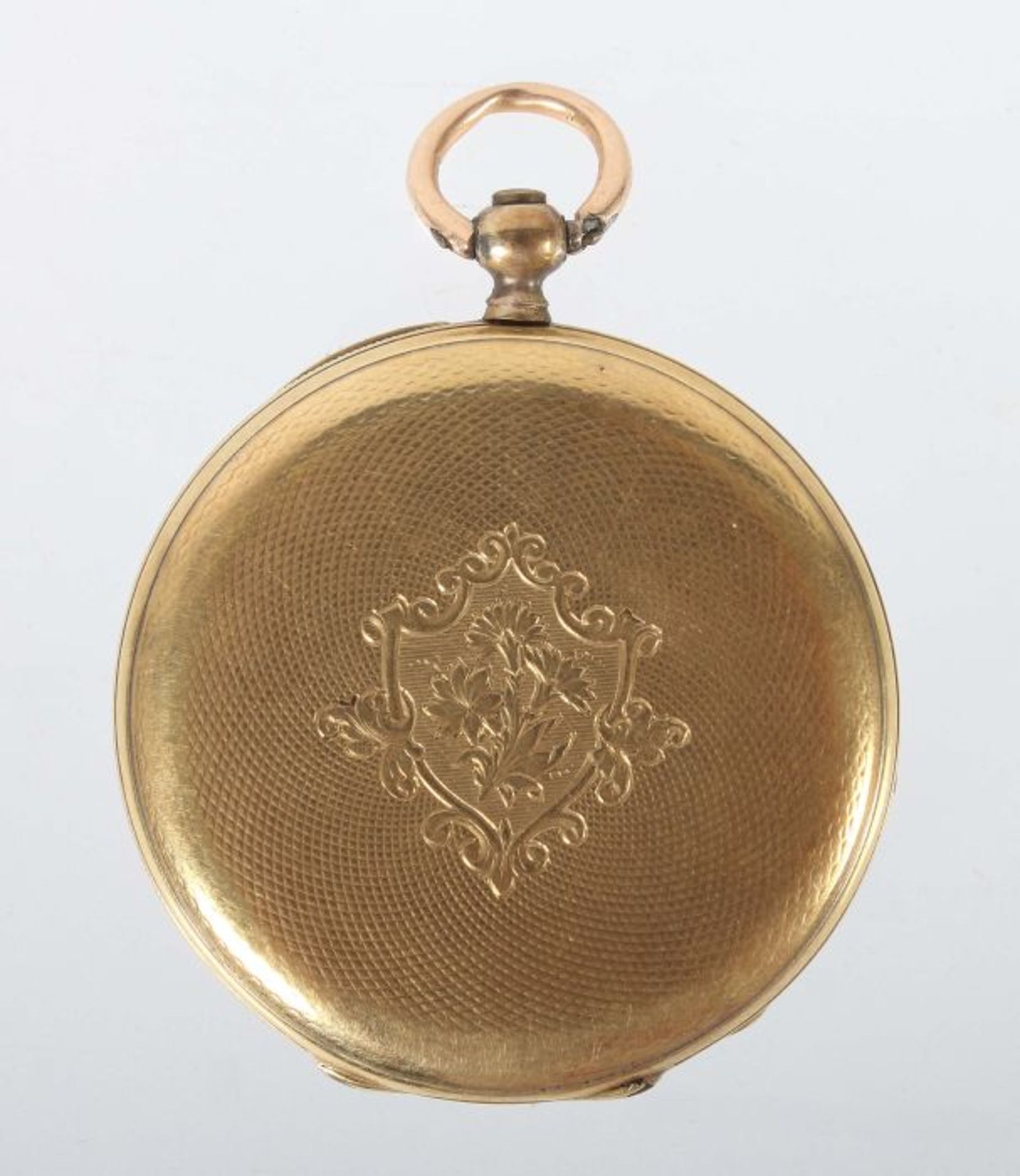 Taschenuhrum 1900, Schweiz, Gelbgold 750, weißes Emaille-Zifferblatt mit römischen Zahlen, - Bild 2 aus 2