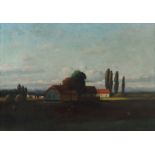 Maler des 19./20. Jh."Landschaft mit Gehöft", stilisierte reduzierte Darstellung im Herbst, unten