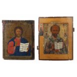 Zwei IkonenRussland, 19. Jh., "Heiliger Nikolaus" und "Christus Pantokrator", Bez.