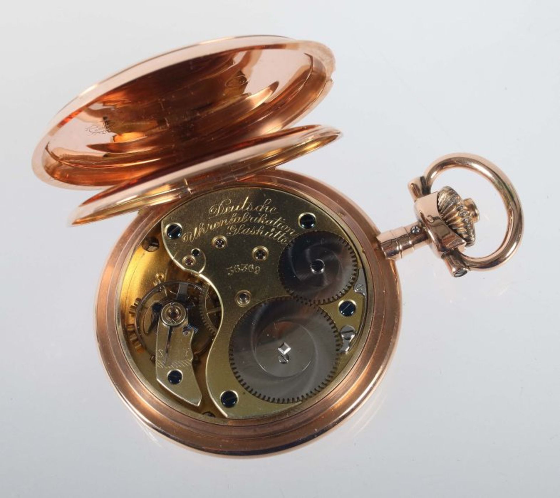 Glashütte-Herrensavonette1895, Rotgold 585, weißes Emaille-Zifferblatt mit arabischem Zahlenkreis, - Bild 3 aus 5