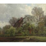 Schirm, CarlWiesbaden 1852 - 1928 Amelinghausen, deutscher Maler. "Hof im Frühling",