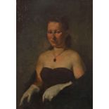 Portraitist des 20. Jh."Damenportrait" im schwarzen Kleid und weißen Handschuhen, eine