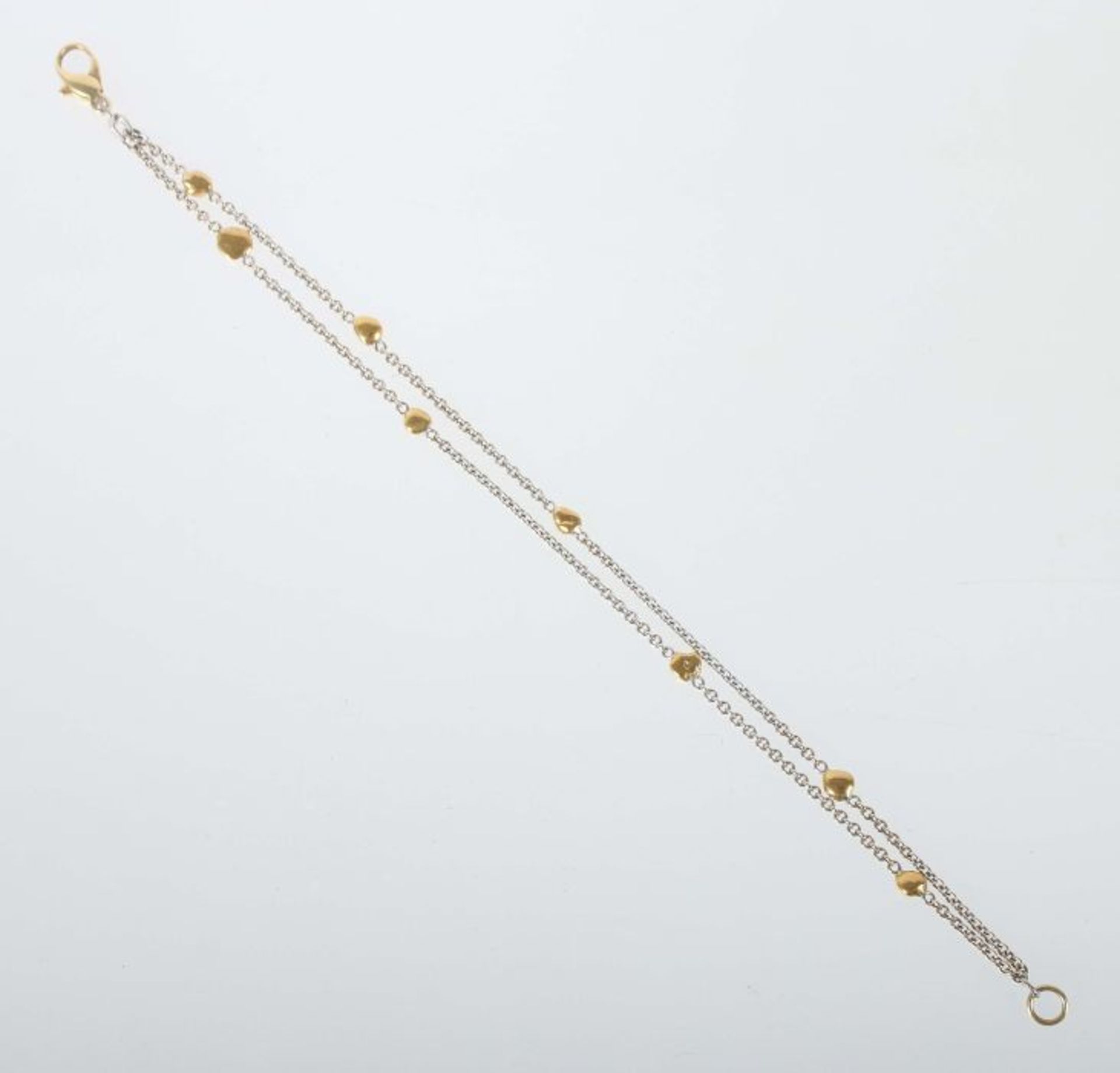 Armbandmodern, Weiß-/Gelbgold 750, 2-reihiges Armband aus Erbskette mit kleinen Elementen inGold- - Bild 2 aus 2