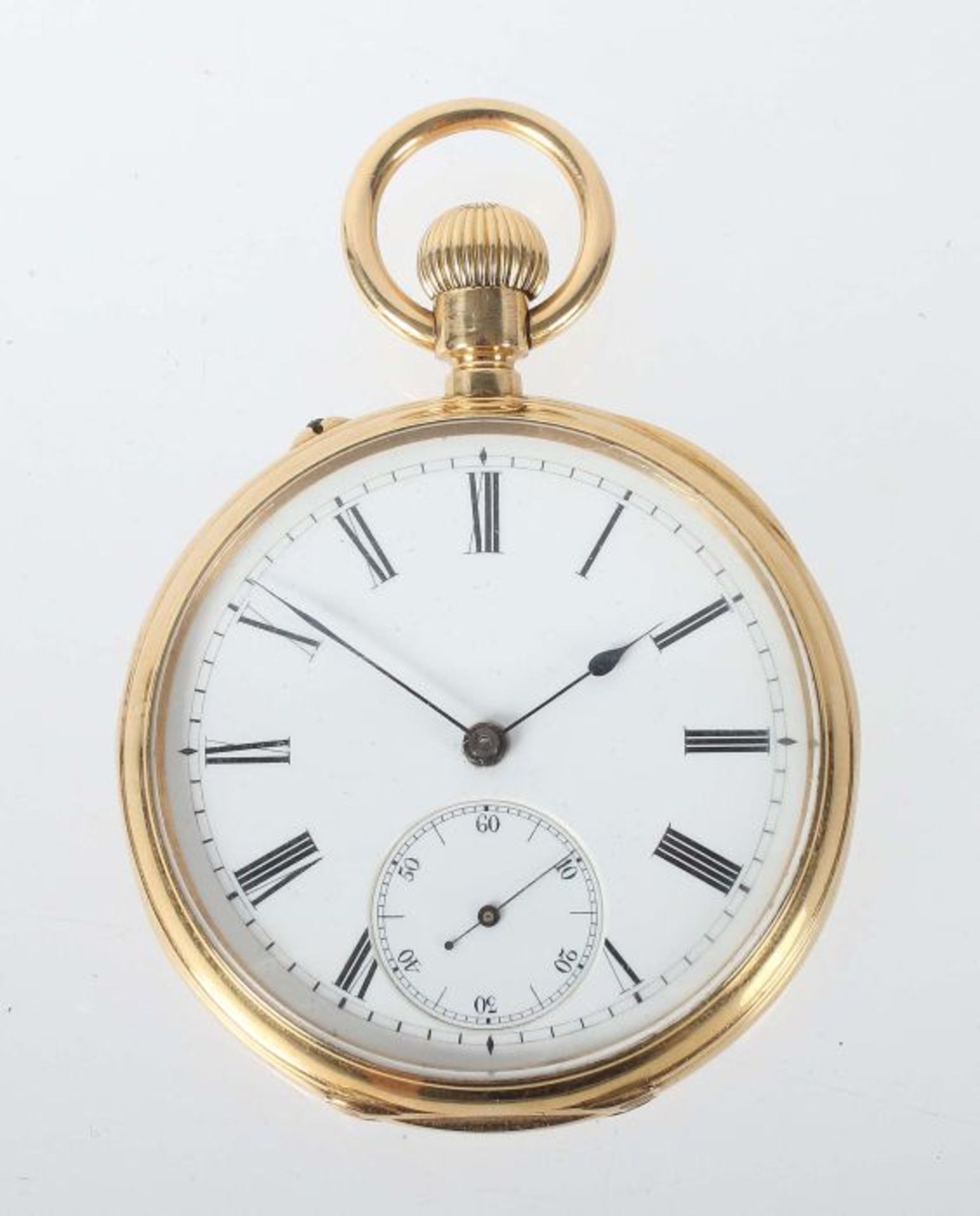 Glashütte-Herrentaschenuhr1884, Gelbgold 750, weißes Emailleziffeblatt mit römischem Zahlenkreis,