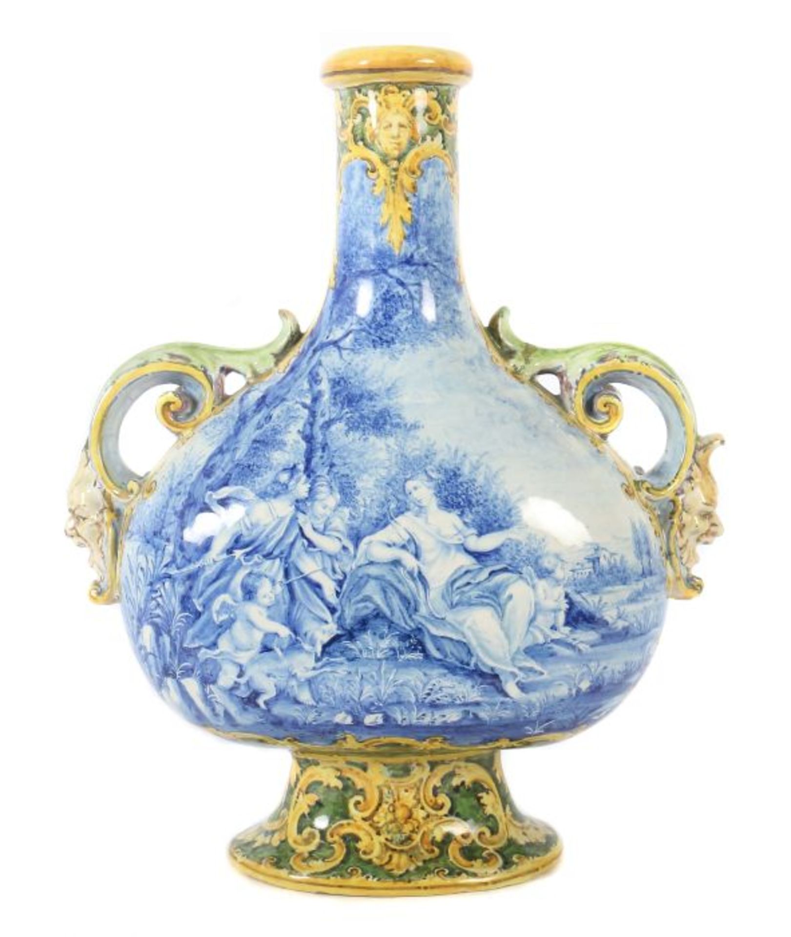 Italienische Fayencevasewohl Faenza, um 1880/1900, sandfarbener Scherben, weiße Zinnglasur,