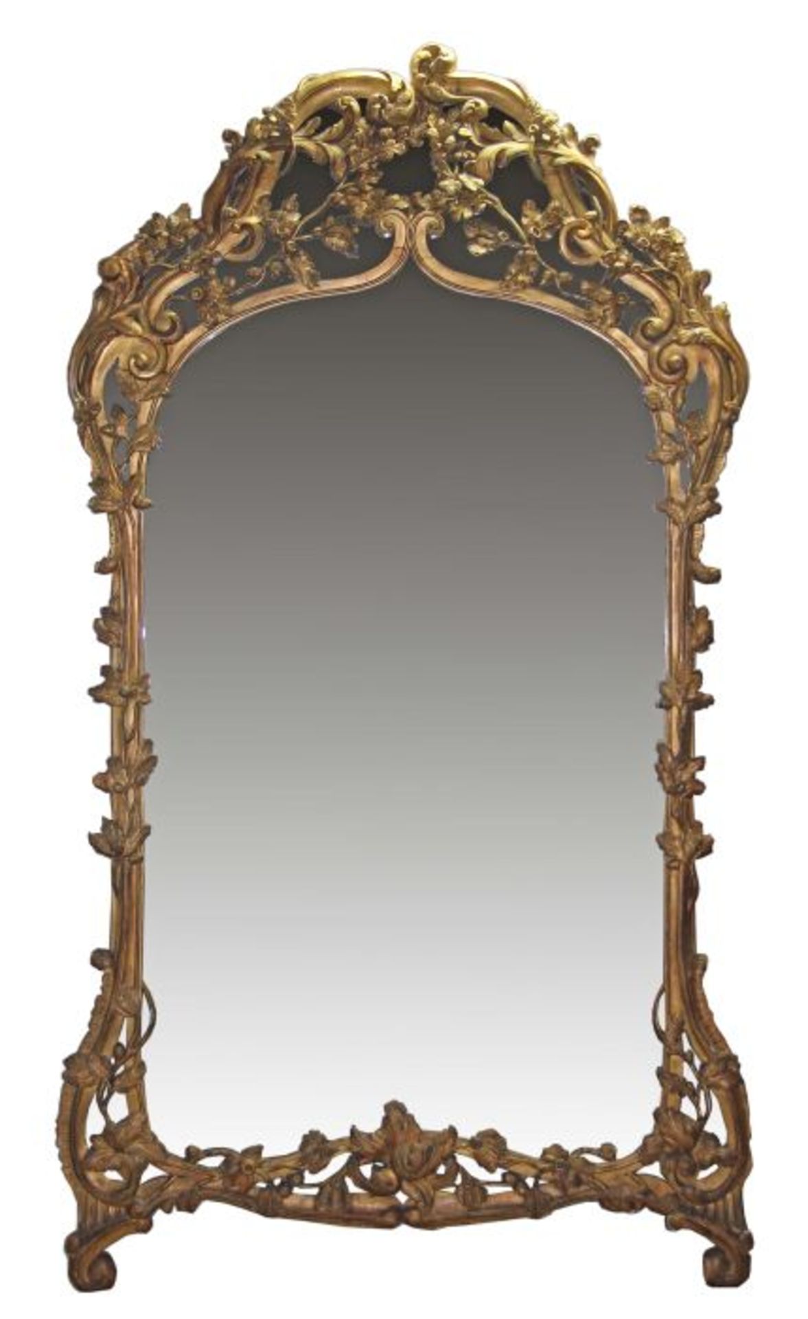 Barockstil-Spiegel mit EichenlaubdekorEnde 19. Jh., monumentaler Standspiegel, der vergoldete