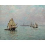 Hees, Gustav Adolf vonMünchen 1862 - 1927 ebenda, Maler und Zeichner. "Segelschiffe vor Venedig",