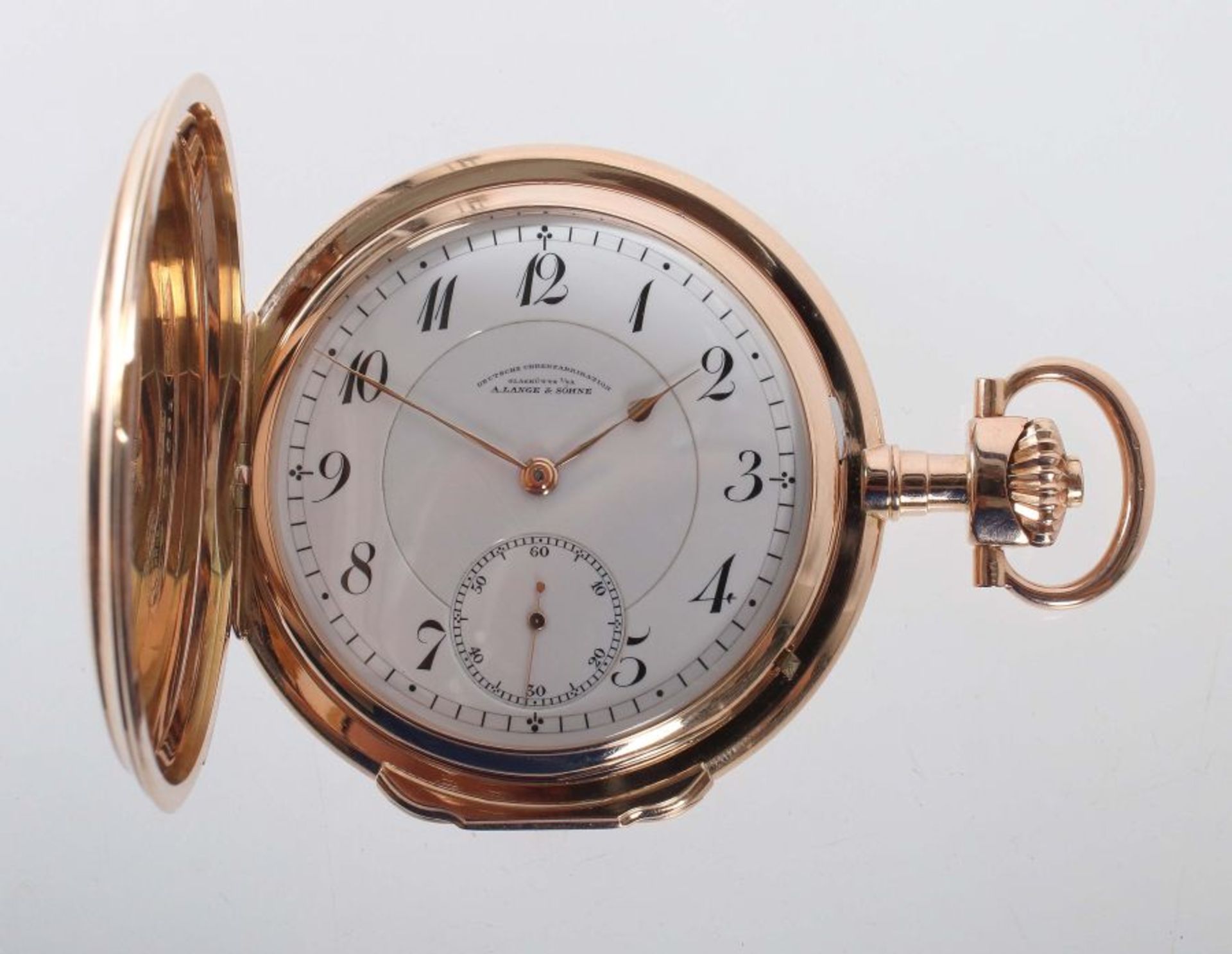 Glashütte-Herrensavonette1912, Rotgold 585, weißes Emaille-Zifferblatt mit arabischem Zahlenkreis,