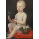 Croce, Clemens dellaBurghausen 1782 - 1823, Maler. "Kinderportrait", Kleinkind auf einem roten