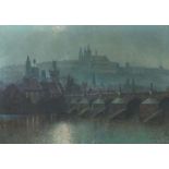 Jaros, PetrPrag 1859 - 1929 ebenda, tschechischer Landschaftsmaler. "Prag bei Nacht", Blick auf